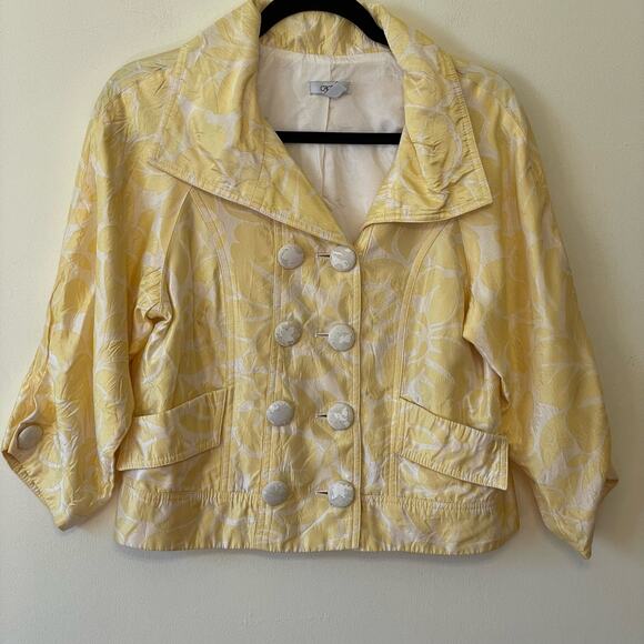 Cache S button up blazer business casual floral boho collared yellow tropical - Picture 3 of 7